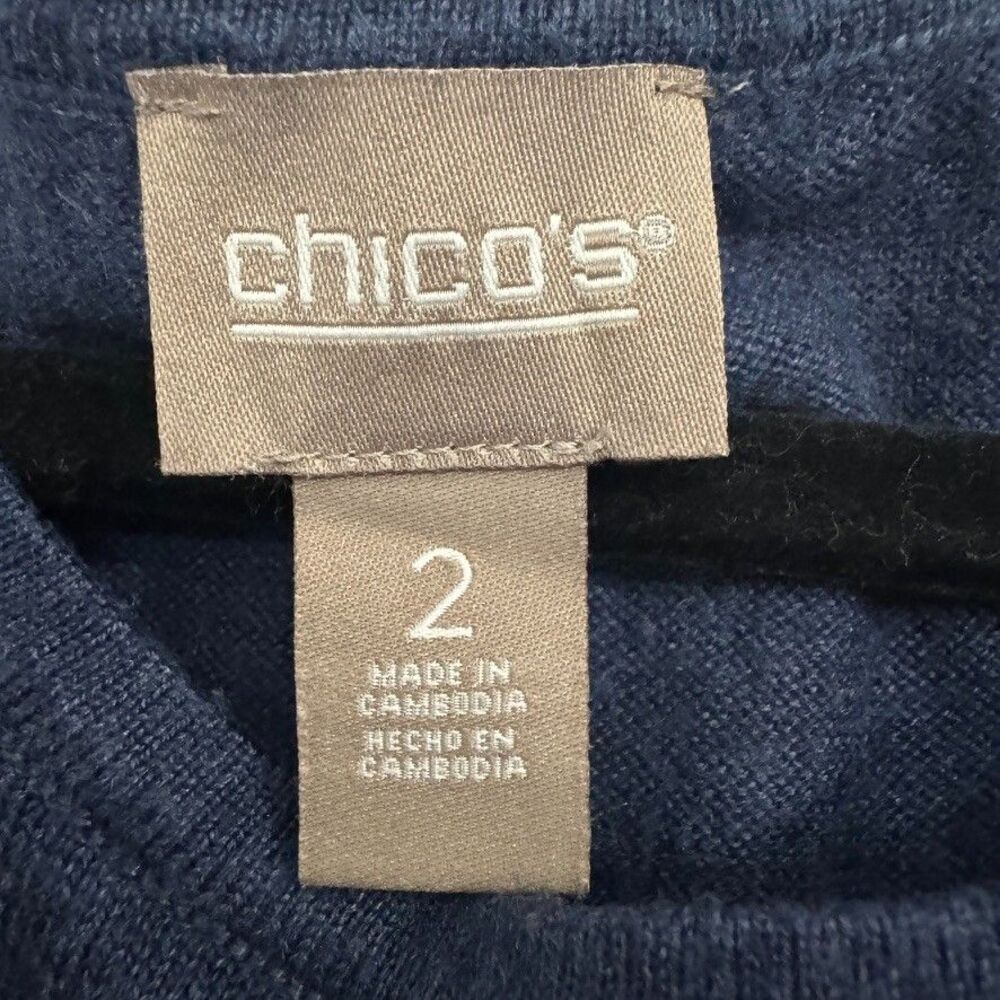 Chico's Women's Size 2 12 LARGE Touch of Cashmere Striped Sweater Indigo Blue - Picture 4 of 5